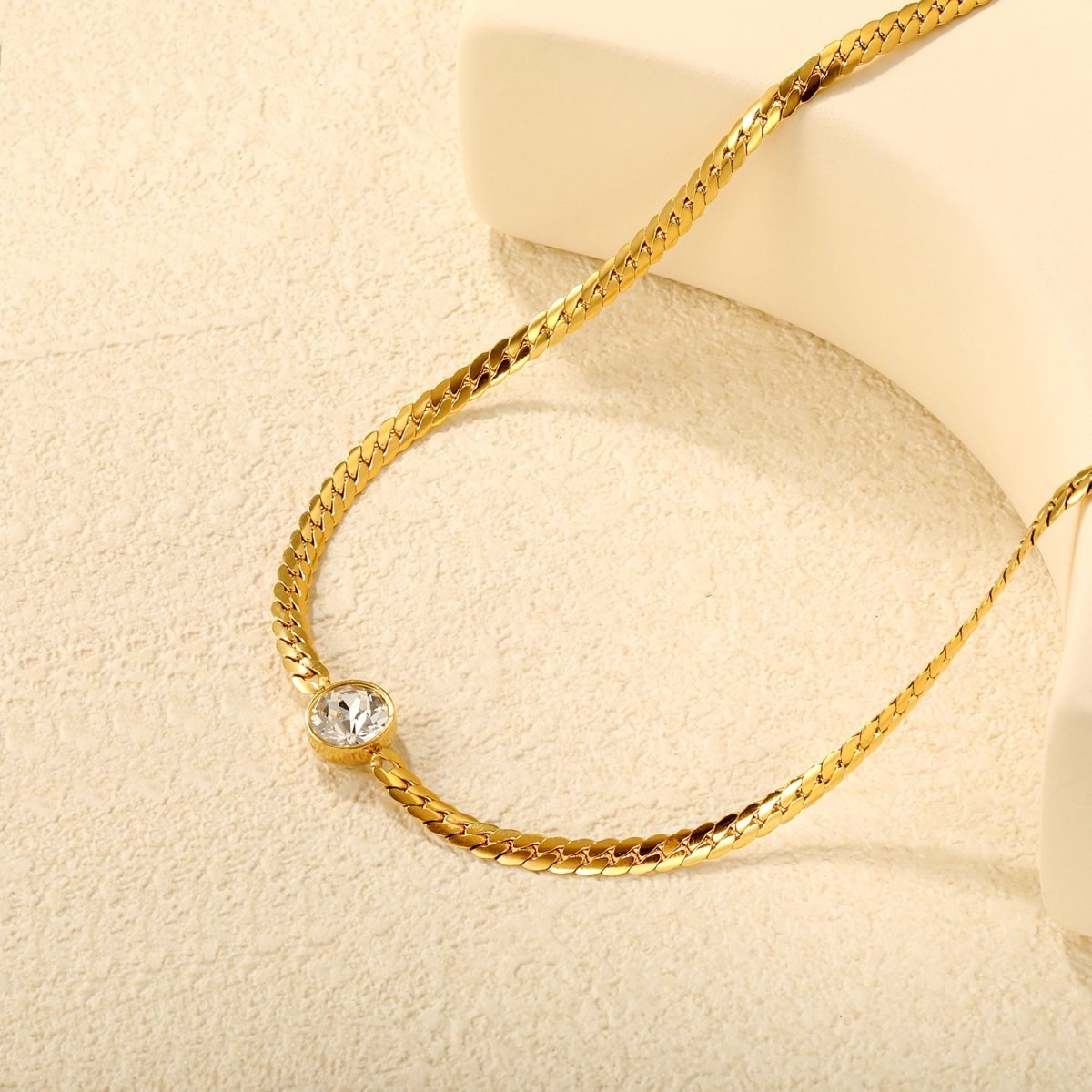 Bold Cuban Link Diamond Gold Plated Stainless Steel Necklace - TIRAAYA