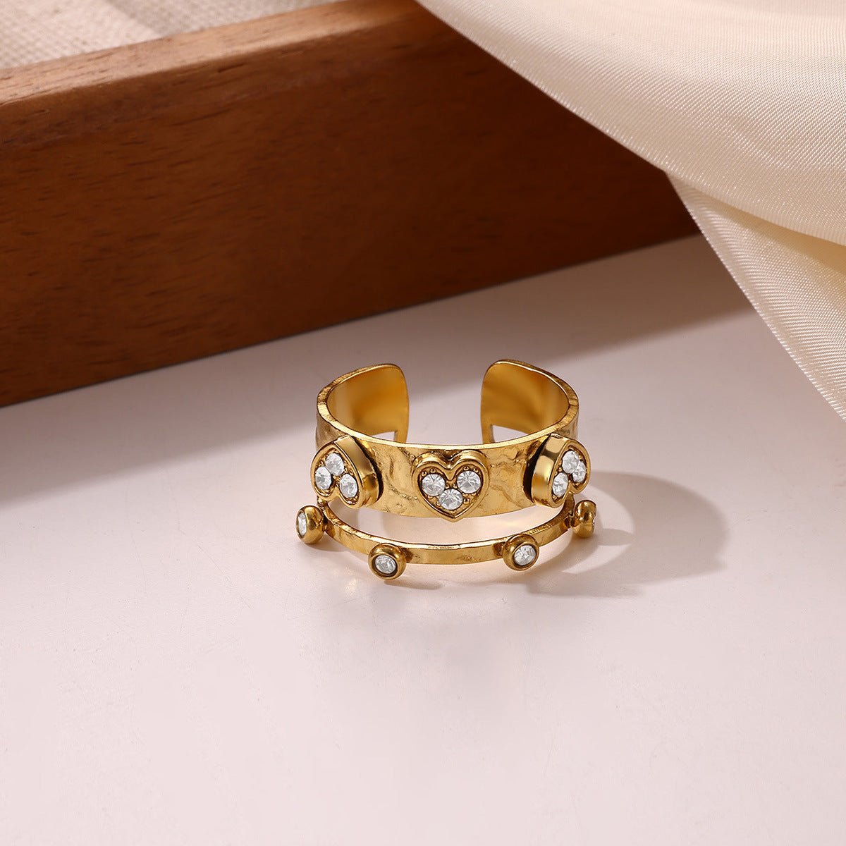 Elegant Geometric Printed Ring In Stainless Steel With Gold Plated Finish - TIRAAYA