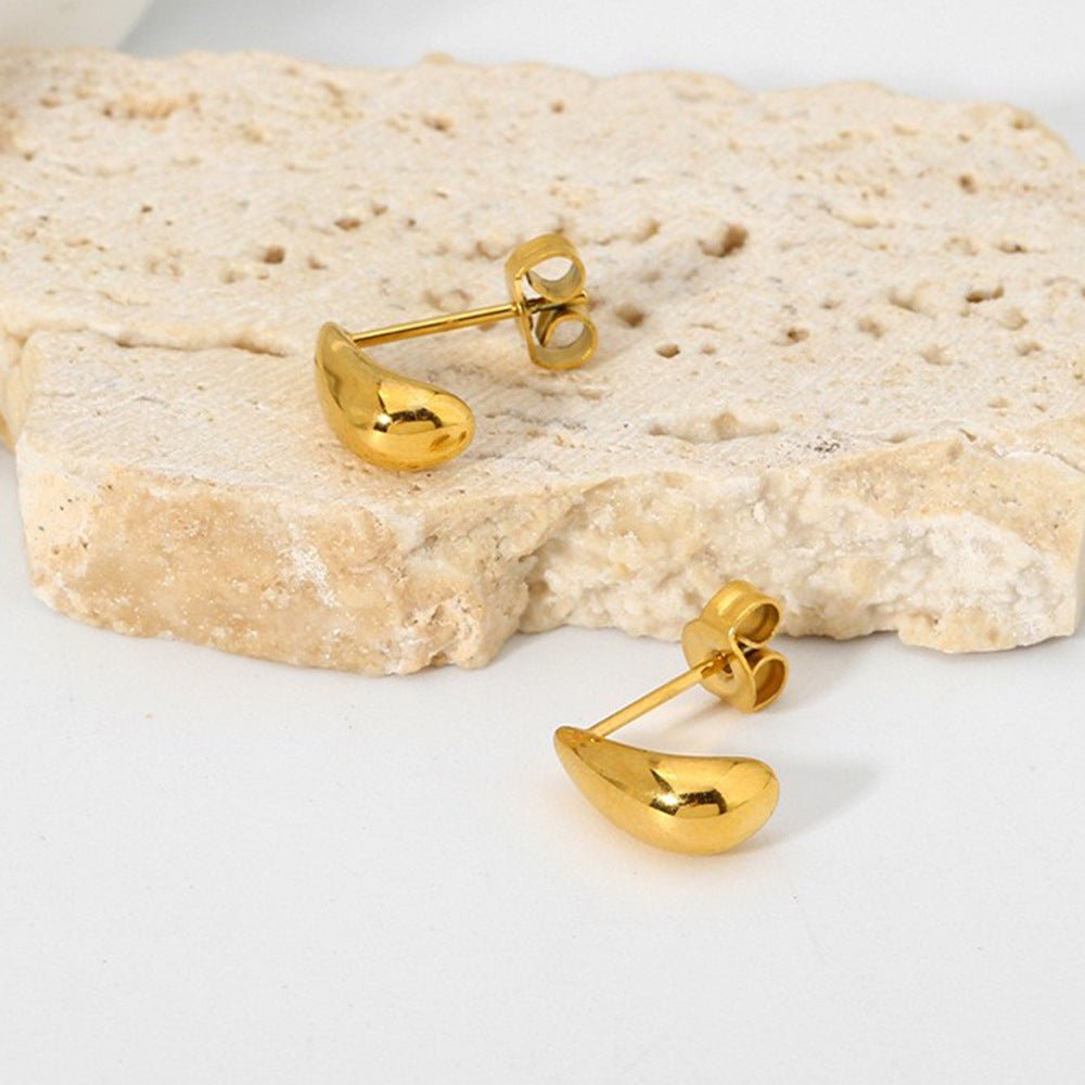 Elegant Mini Water Drop Gold Plated Stainless Steel Earrings - TIRAAYA
