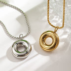 Geometric Hollow Circle Pendant Necklace With Gold And Platinum Finish - TIRAAYA