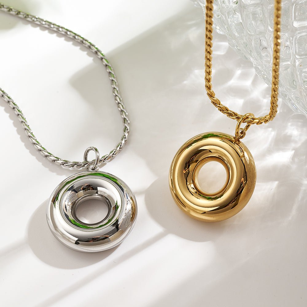 Geometric Hollow Circle Pendant Necklace With Gold And Platinum Finish - TIRAAYA
