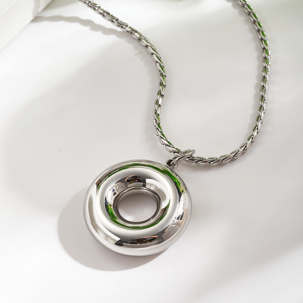 Geometric Hollow Circle Pendant Necklace With Gold And Platinum Finish - TIRAAYA