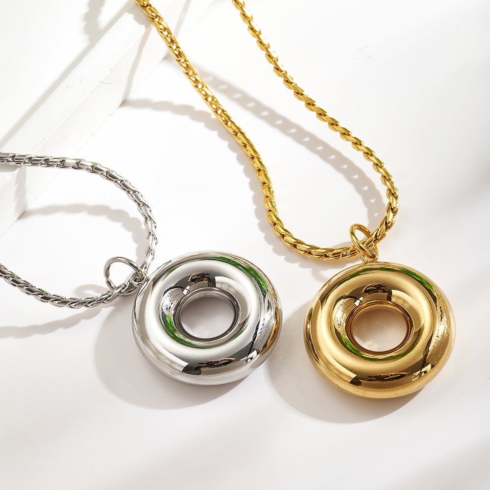 Geometric Hollow Circle Pendant Necklace With Gold And Platinum Finish - TIRAAYA