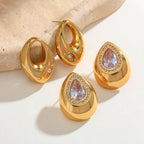 Cute Water Drop Stud Earrings With Zircon Gold Plated Finish - TIRAAYA