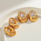 Cute Water Drop Stud Earrings With Zircon Gold Plated Finish - TIRAAYA