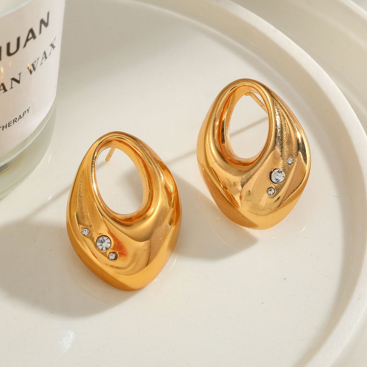 Cute Water Drop Stud Earrings With Zircon Gold Plated Finish - TIRAAYA