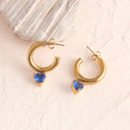 Vintage Ocean Heart Zircon Gold Plated Stainless Steel Ear Studs - TIRAAYA