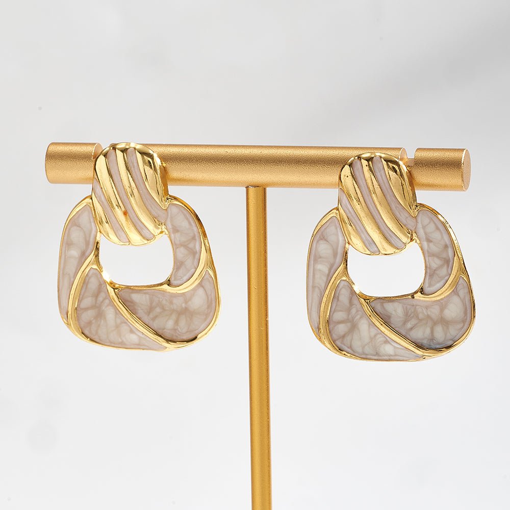 Vintage Geometric Oil Drop Gold Plated Stainless Steel Earrings - TIRAAYA