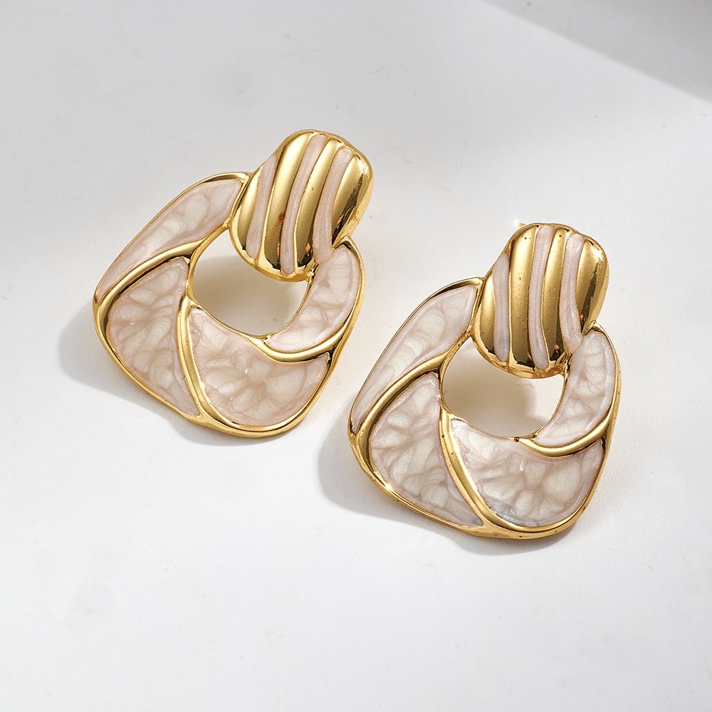 Vintage Geometric Oil Drop Gold Plated Stainless Steel Earrings - TIRAAYA
