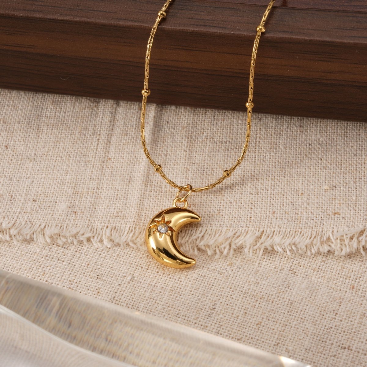 Elegant Moon Zircon Gold Plated Stainless Steel Pendant Necklace - TIRAAYA
