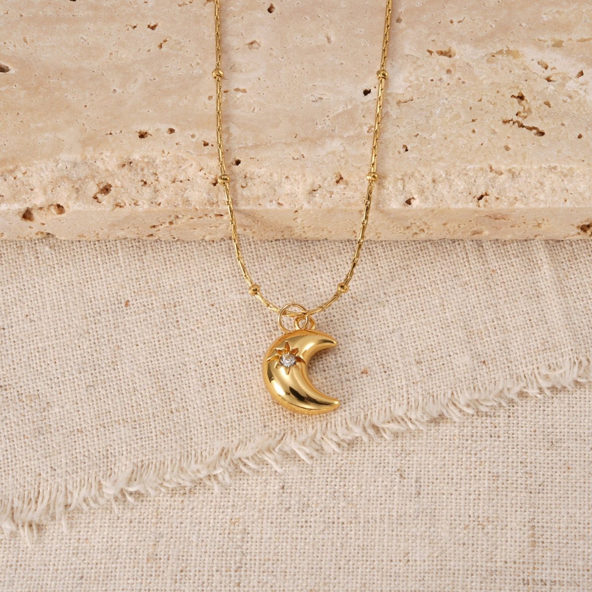 Elegant Moon Zircon Gold Plated Stainless Steel Pendant Necklace - TIRAAYA