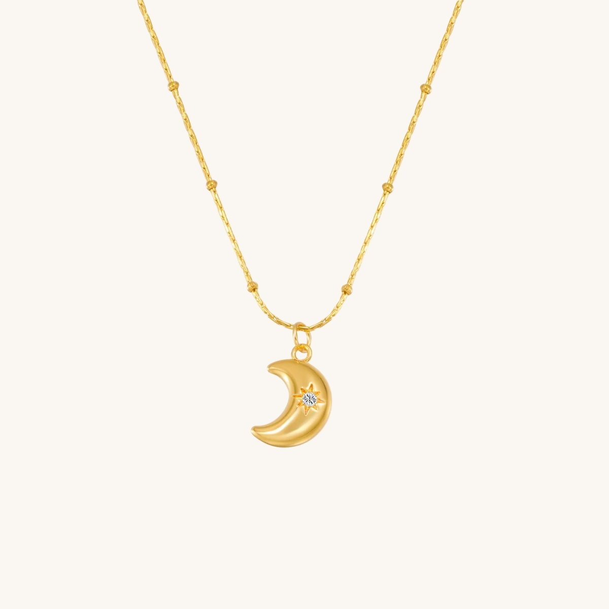 Elegant Moon Zircon Gold Plated Stainless Steel Pendant Necklace - TIRAAYA