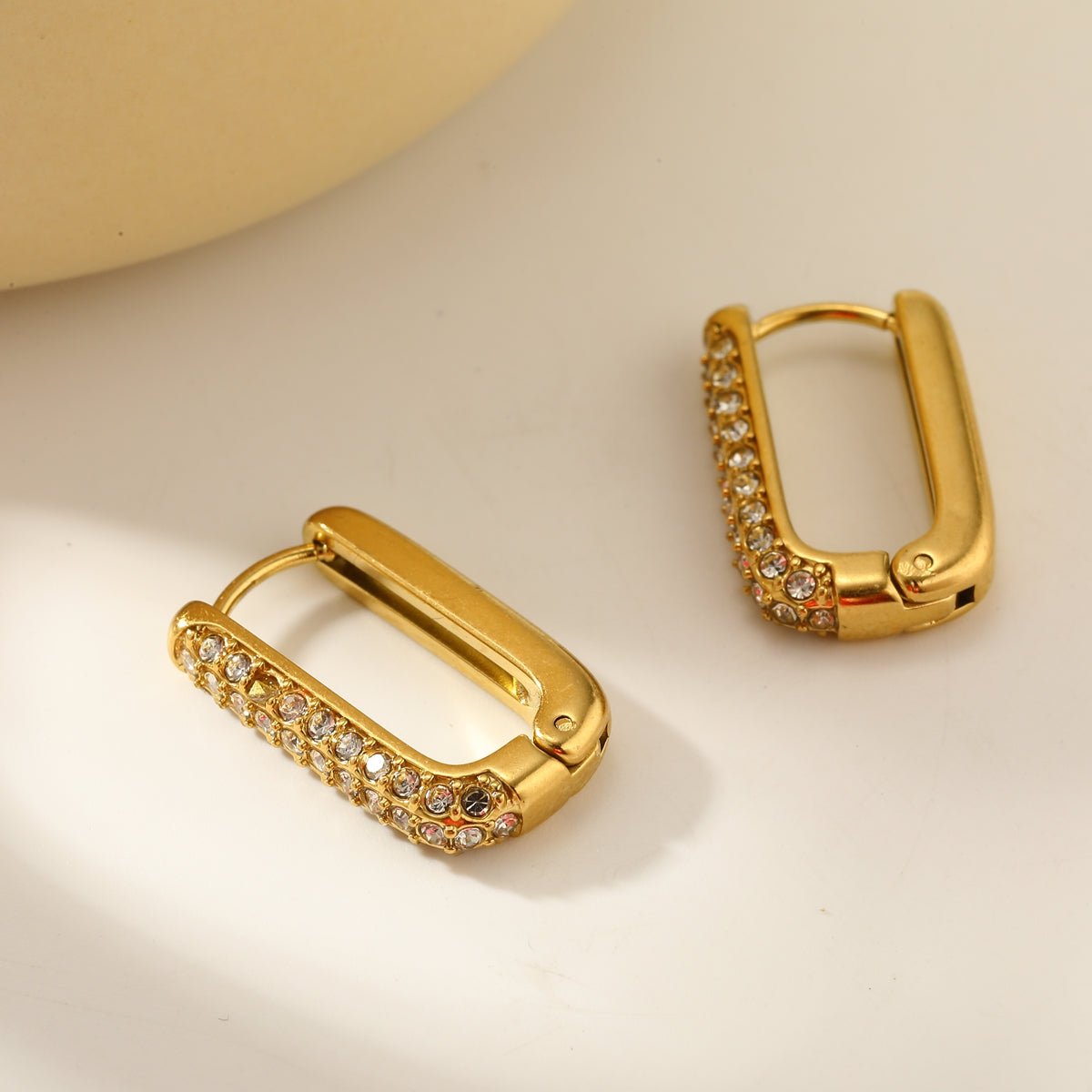 Modern Paper Clip Zircon Gold Plated Stainless Steel Small Earrings - TIRAAYA