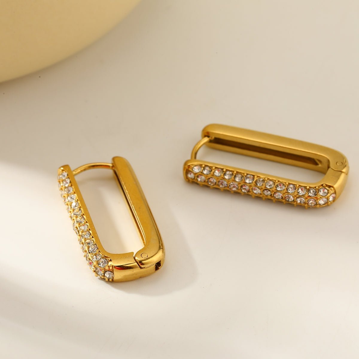 Modern Paper Clip Zircon Gold Plated Stainless Steel Large Earrings - TIRAAYA