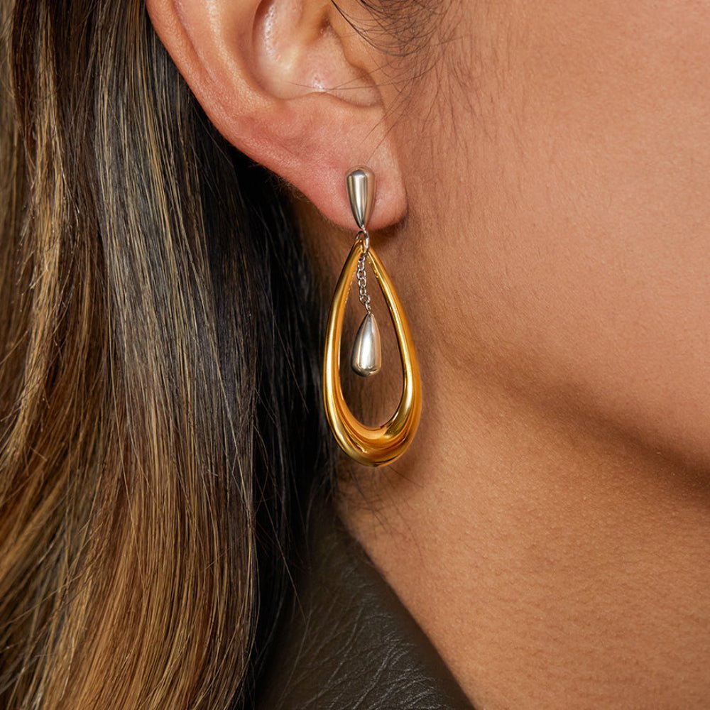 Minimalist Asymmetric Water Drop Gold Silver Stainless Steel Earrings - TIRAAYA
