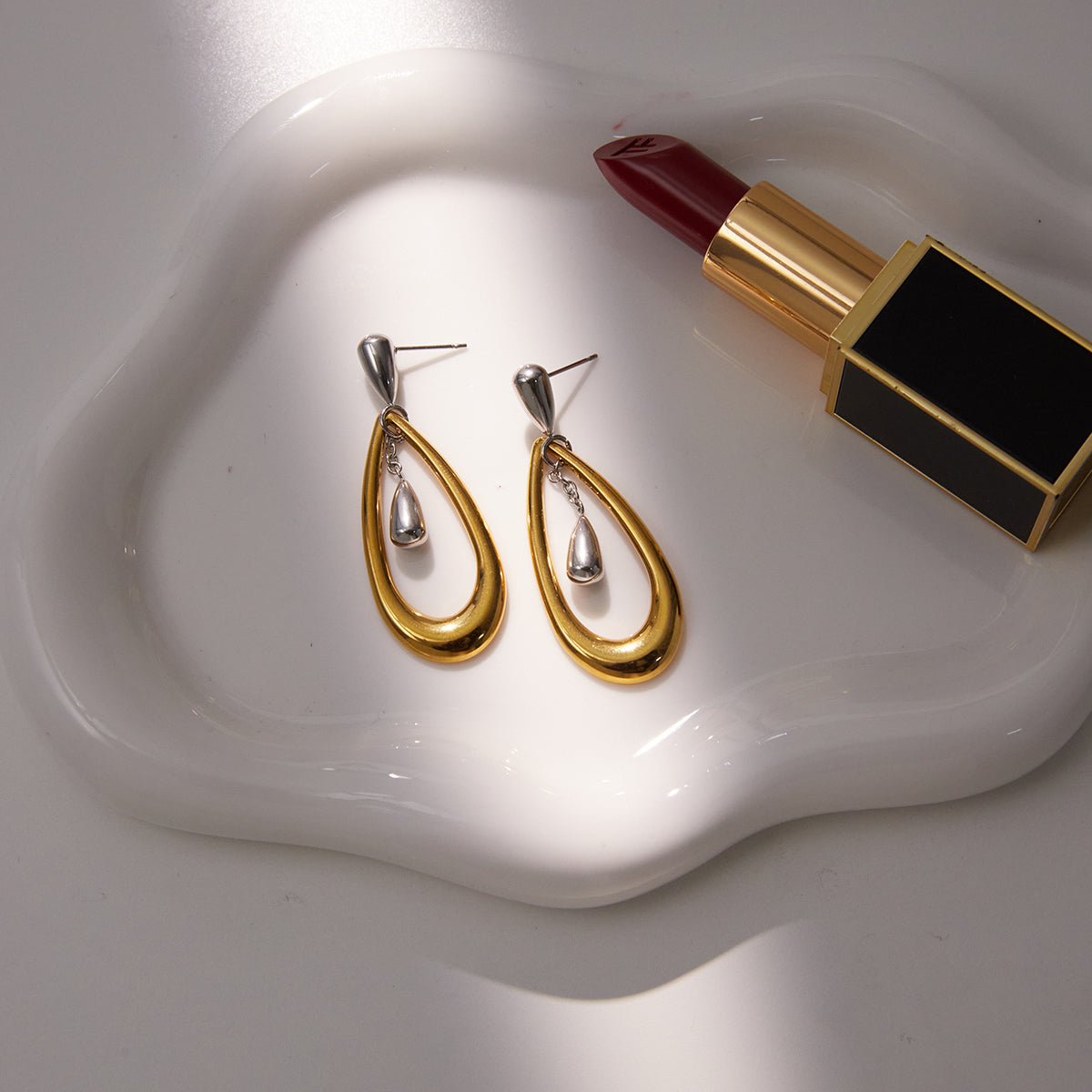 Minimalist Asymmetric Water Drop Gold Silver Stainless Steel Earrings - TIRAAYA