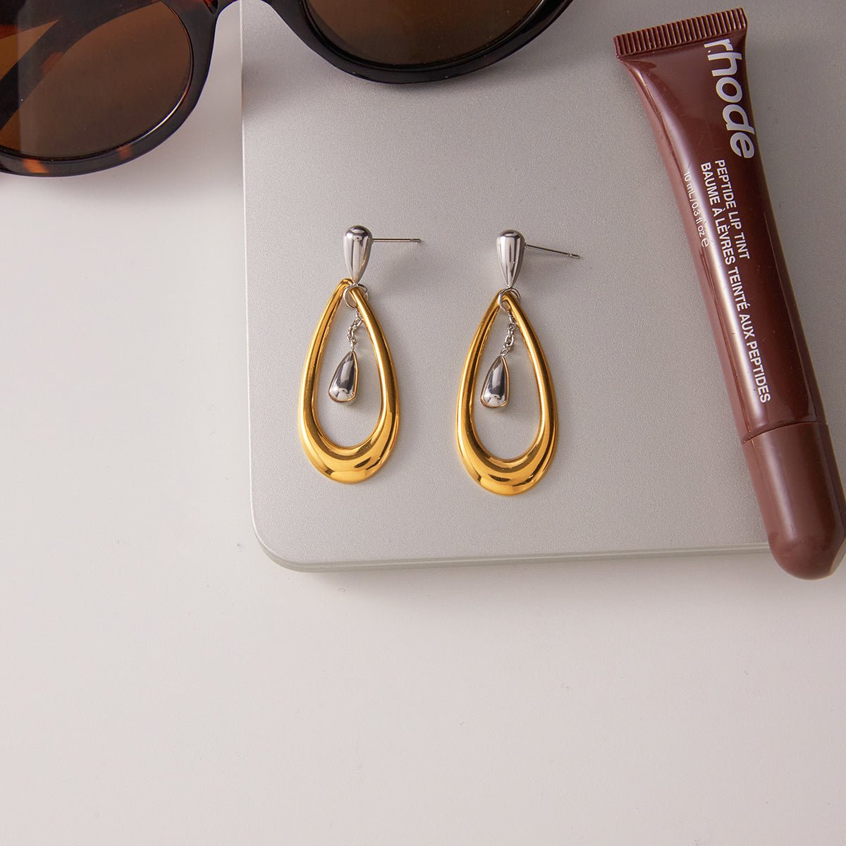 Minimalist Asymmetric Water Drop Gold Silver Stainless Steel Earrings - TIRAAYA