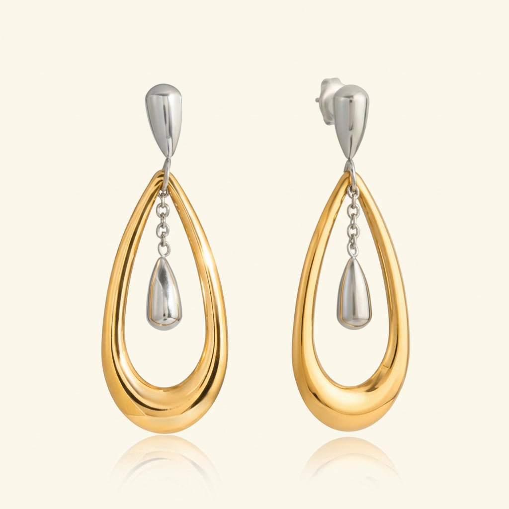 Minimalist Asymmetric Water Drop Gold Silver Stainless Steel Earrings - TIRAAYA