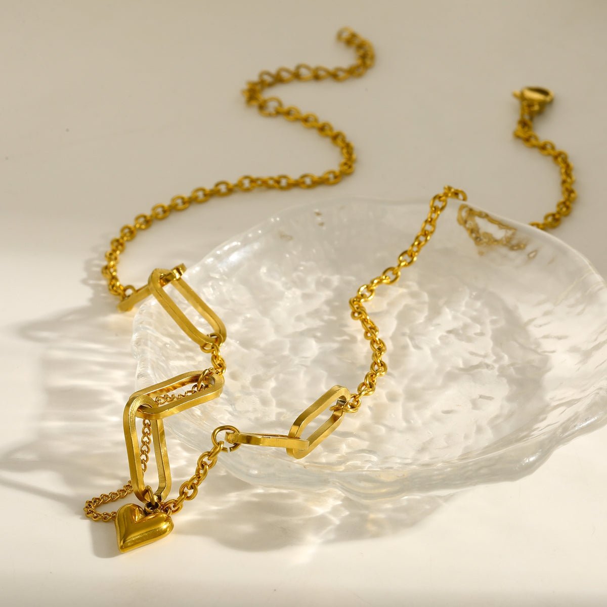 Classic Paper Clip Heart Gold Plated Stainless Steel Necklace - TIRAAYA