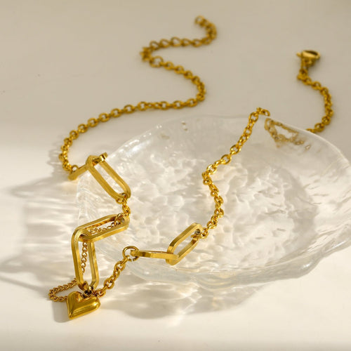 Classic Paper Clip Heart Gold Plated Stainless Steel Necklace - TIRAAYA