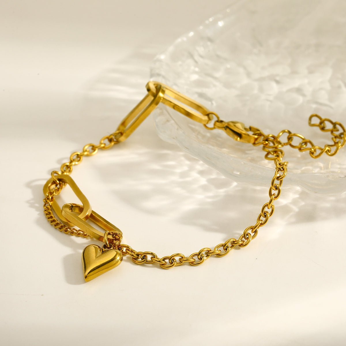 Classic Paper Clip Heart Gold Plated Stainless Steel Bracelet - TIRAAYA