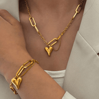 Classic Paper Clip Heart Gold Plated Stainless Steel Necklace - TIRAAYA