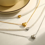 Elegant Heart Pearl Gold Plated Stainless Steel Double Layer Necklace - TIRAAYA