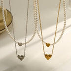 Elegant Heart Pearl Gold Plated Stainless Steel Double Layer Necklace - TIRAAYA