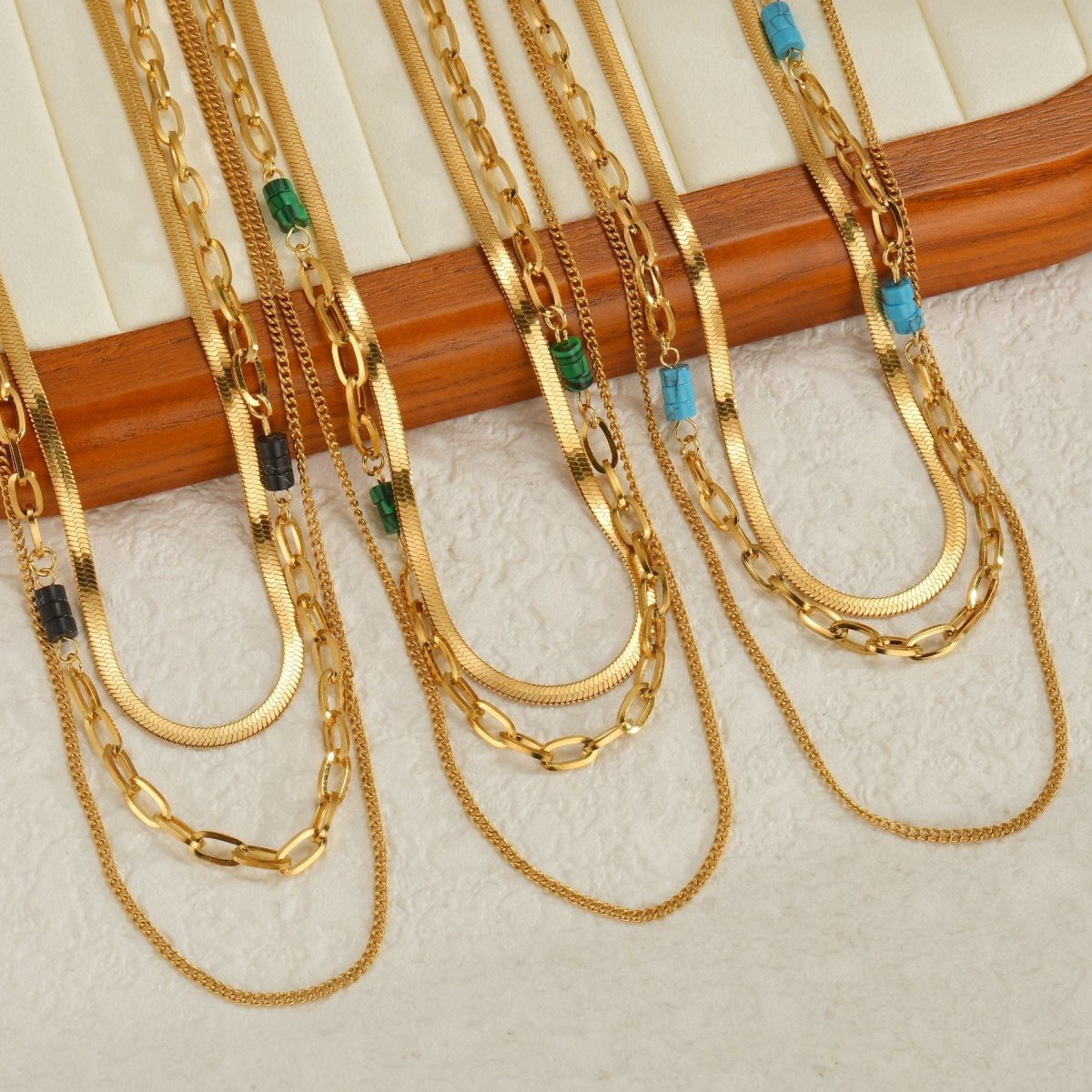 Multi Layer Necklace With Natural Stone And Gold Plated Finish - TIRAAYA