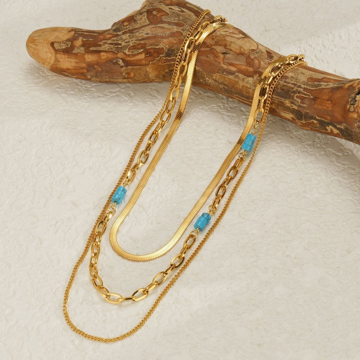 Multi Layer Necklace With Natural Stone And Gold Plated Finish - TIRAAYA