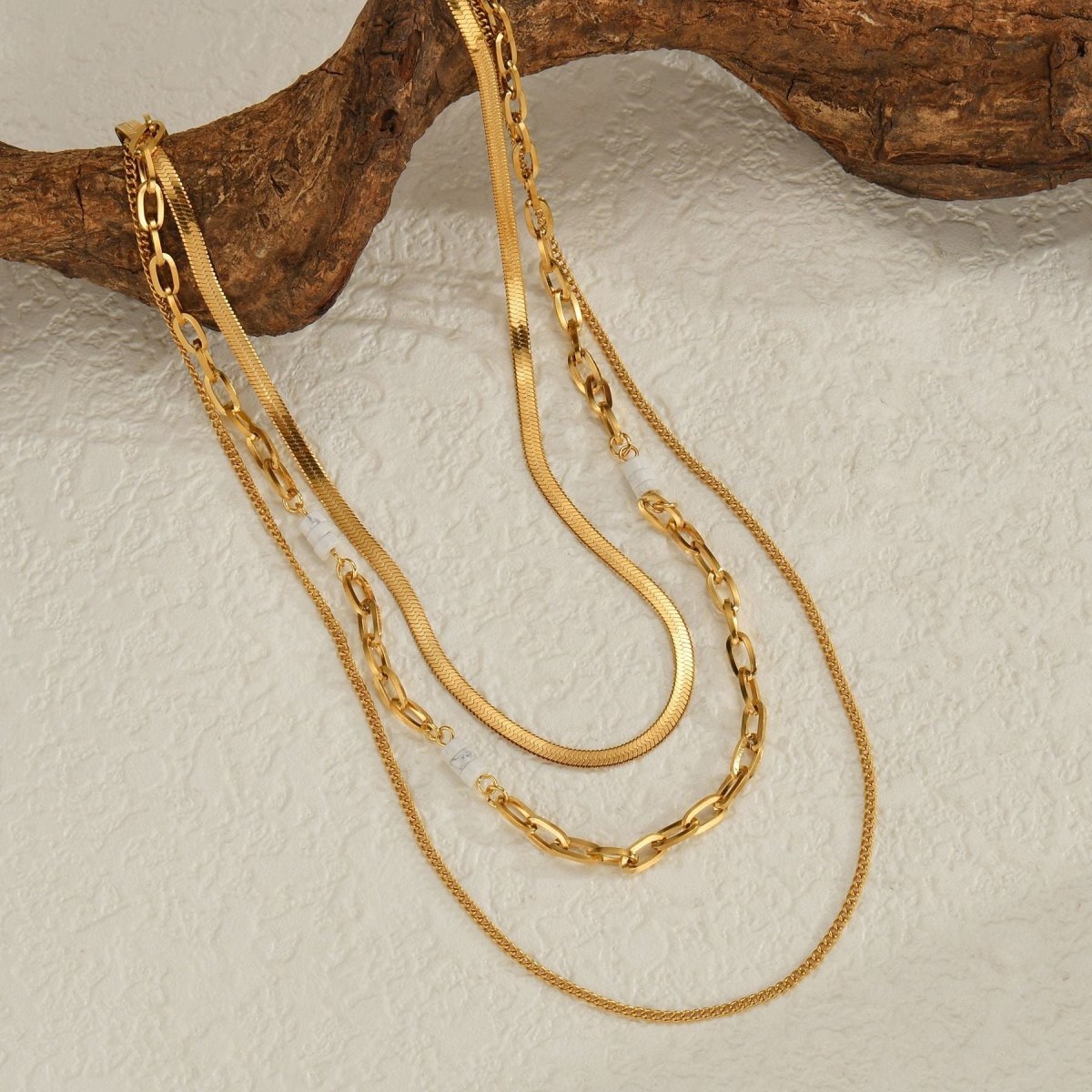Multi Layer Necklace With Natural Stone And Gold Plated Finish - TIRAAYA
