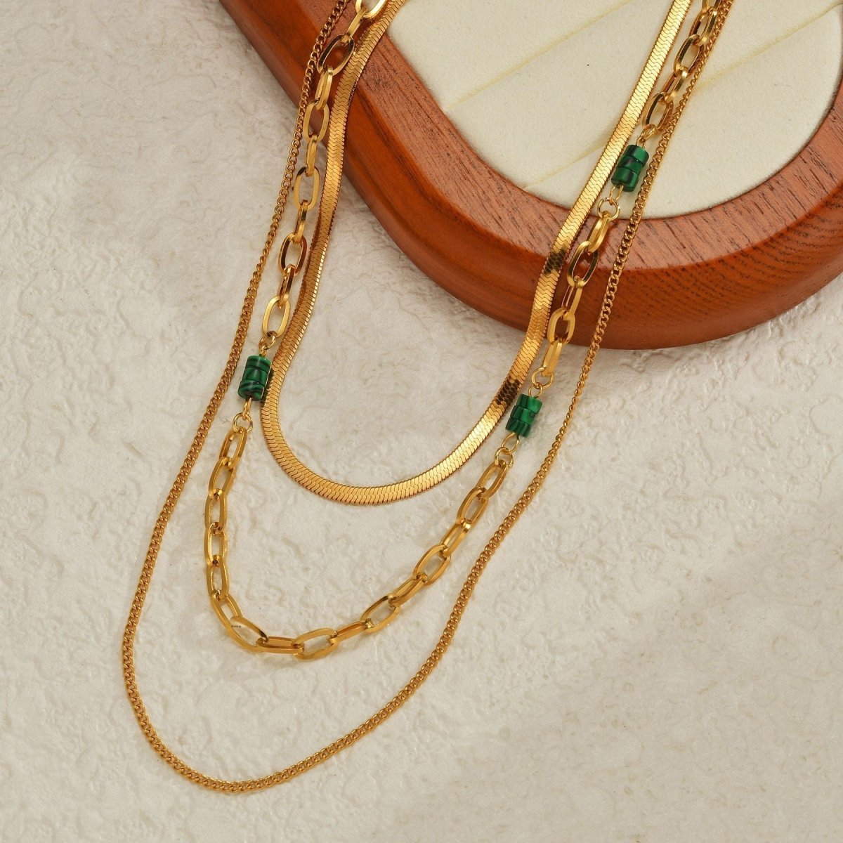 Multi Layer Necklace With Natural Stone And Gold Plated Finish - TIRAAYA