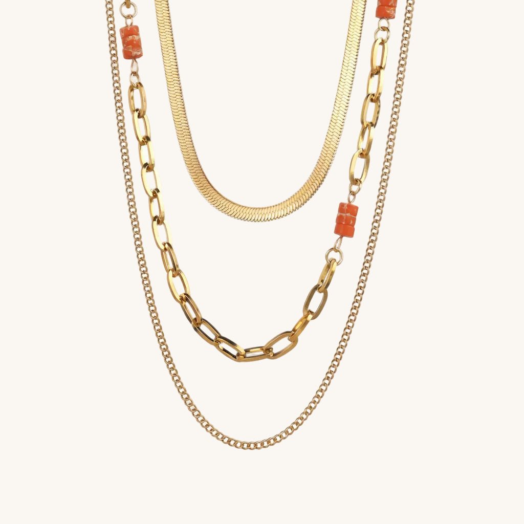 Multi Layer Necklace With Natural Stone And Gold Plated Finish - TIRAAYA