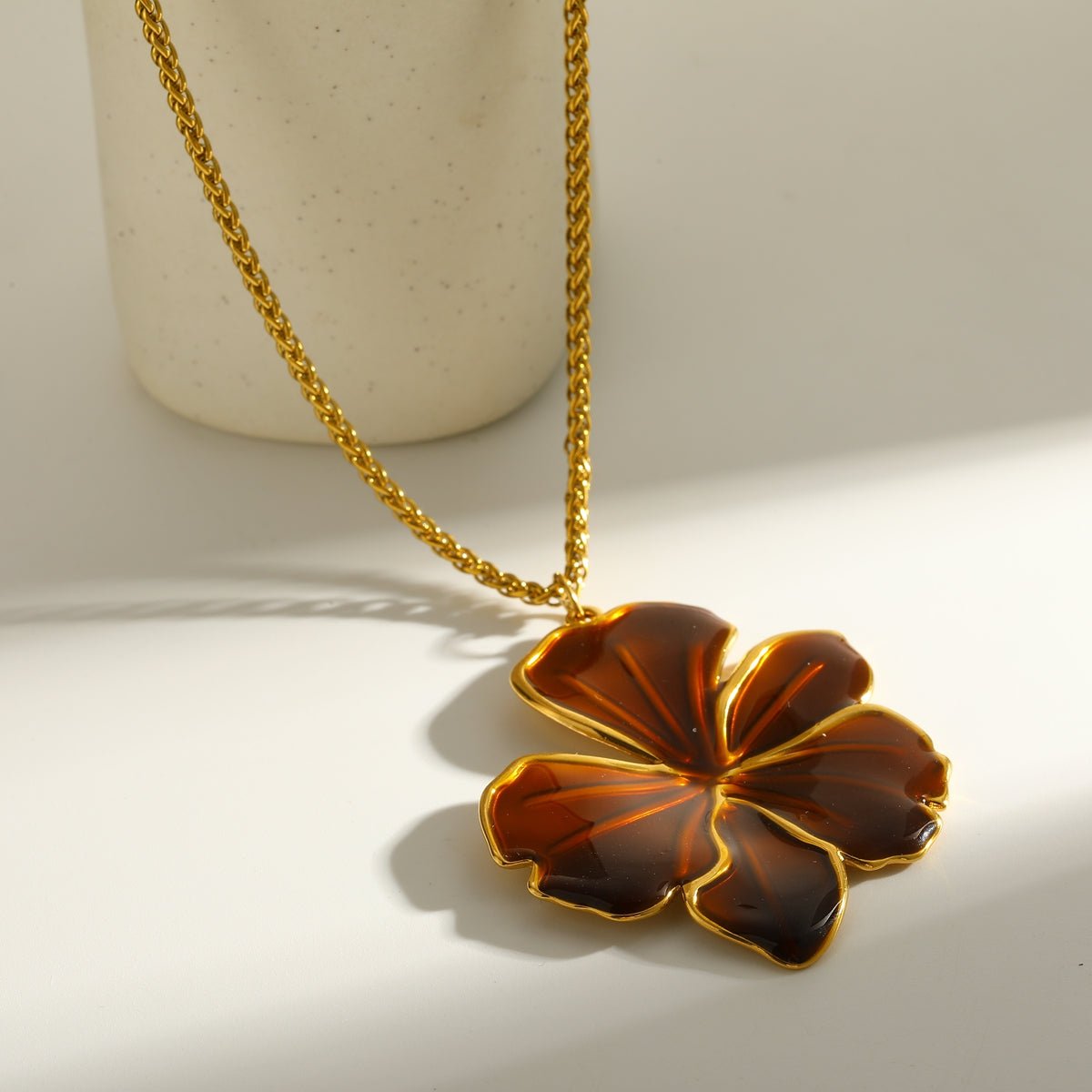 Elegant Floral Oil Drop Gold Plated Stainless Steel Necklace - TIRAAYA