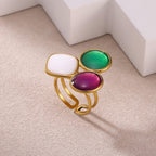 Colorful Geometric Open Ring With Enamel And Gold Plated Finish - TIRAAYA