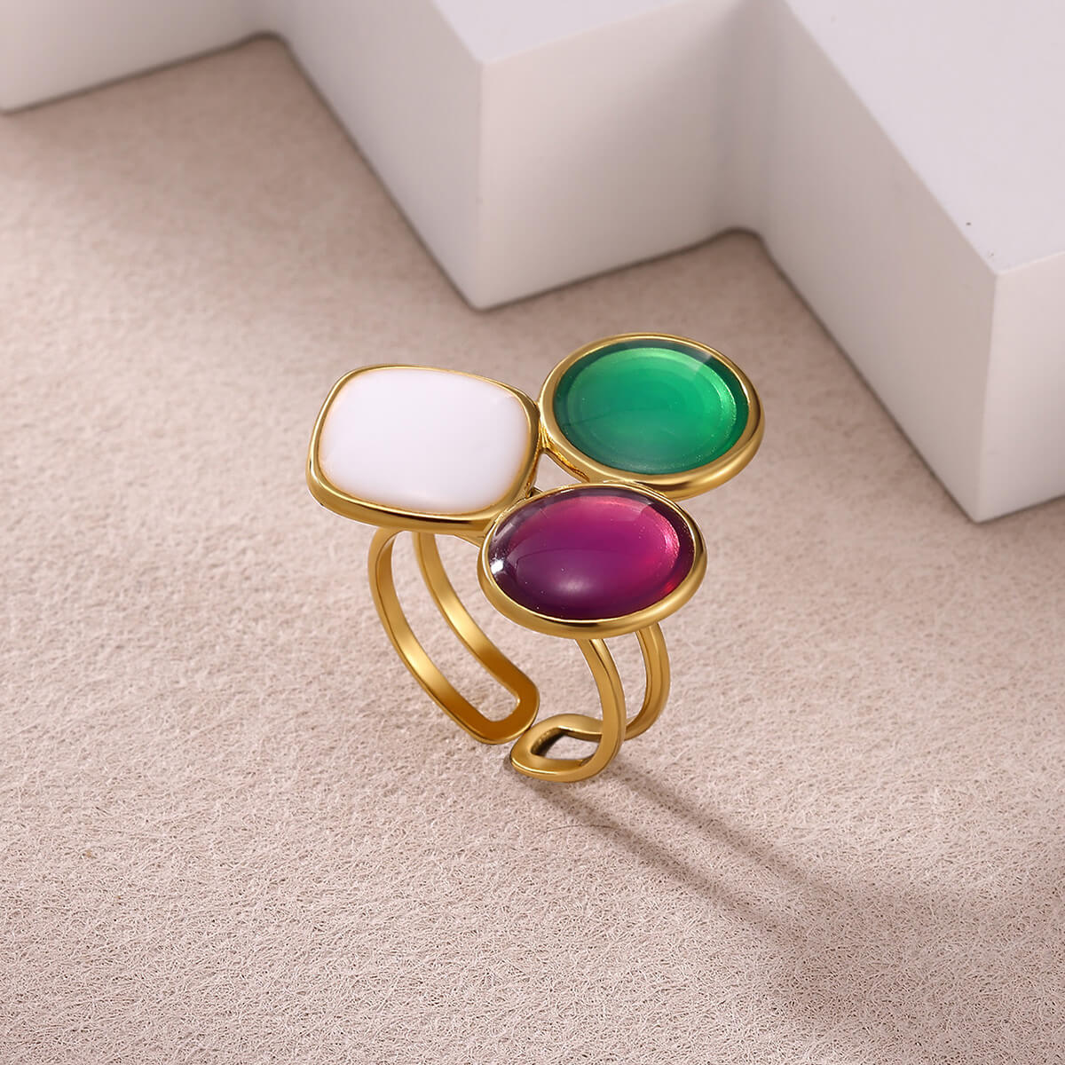 Colorful Geometric Open Ring With Enamel And Gold Plated Finish - TIRAAYA