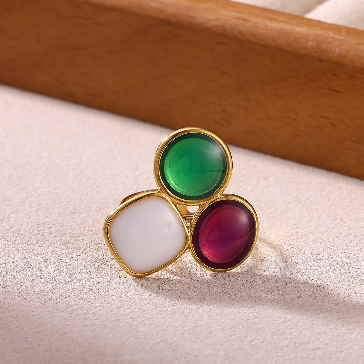 Colorful Geometric Open Ring With Enamel And Gold Plated Finish - TIRAAYA