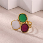 Colorful Geometric Open Ring With Enamel And Gold Plated Finish - TIRAAYA