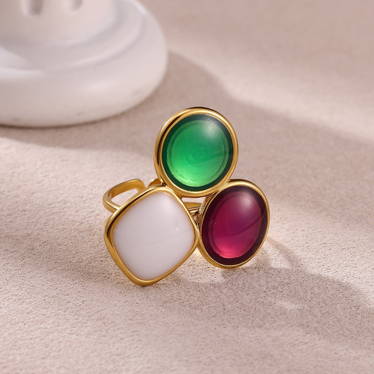 Colorful Geometric Open Ring With Enamel And Gold Plated Finish - TIRAAYA