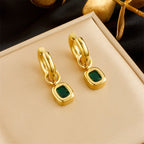 French Style Square Zircon Earrings With Gold Plated Finish - TIRAAYA
