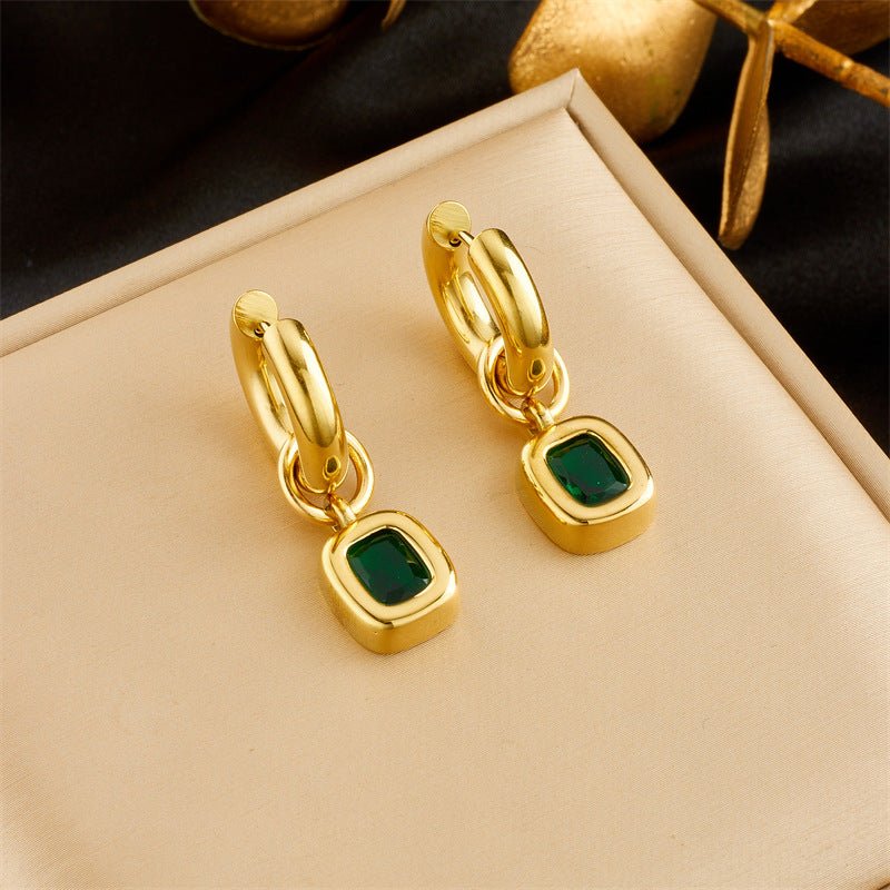 French Style Square Zircon Earrings With Gold Plated Finish - TIRAAYA