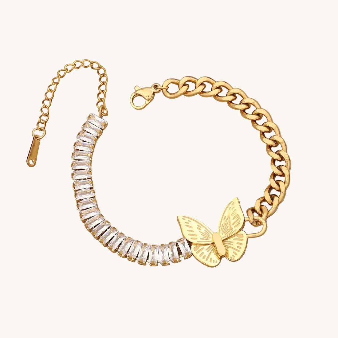 Elegant Butterfly Zircon Gold Plated Stainless Steel Bracelet - TIRAAYA