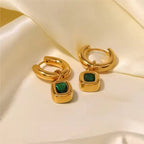 French Style Square Zircon Earrings With Gold Plated Finish - TIRAAYA