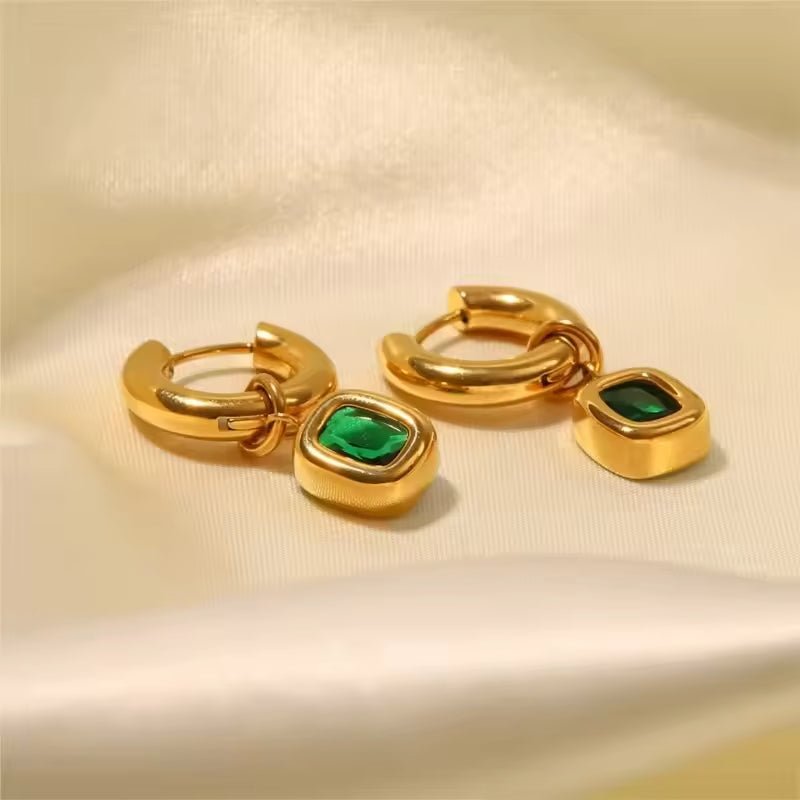 French Style Square Zircon Earrings With Gold Plated Finish - TIRAAYA