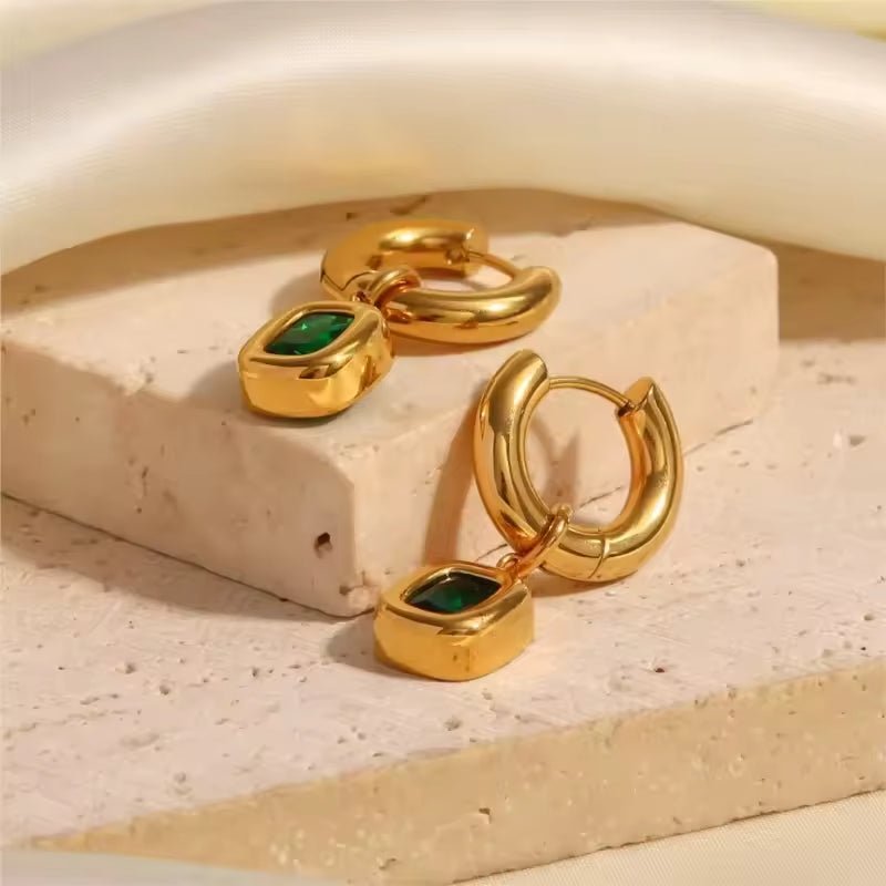 French Style Square Zircon Earrings With Gold Plated Finish - TIRAAYA