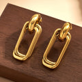 Modern Double Rectangle Gold Plated Stainless Steel Drop Earrings - TIRAAYA