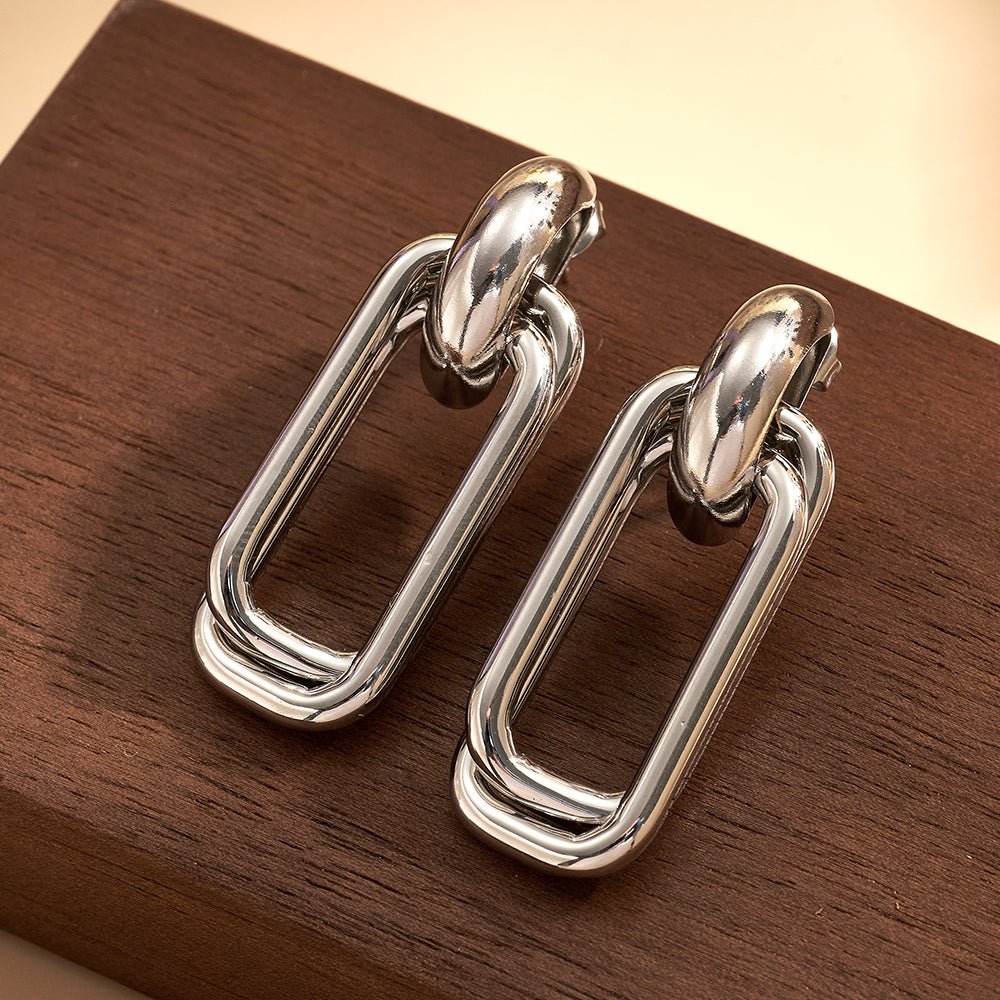 Modern Double Rectangle Gold Plated Stainless Steel Drop Earrings - TIRAAYA