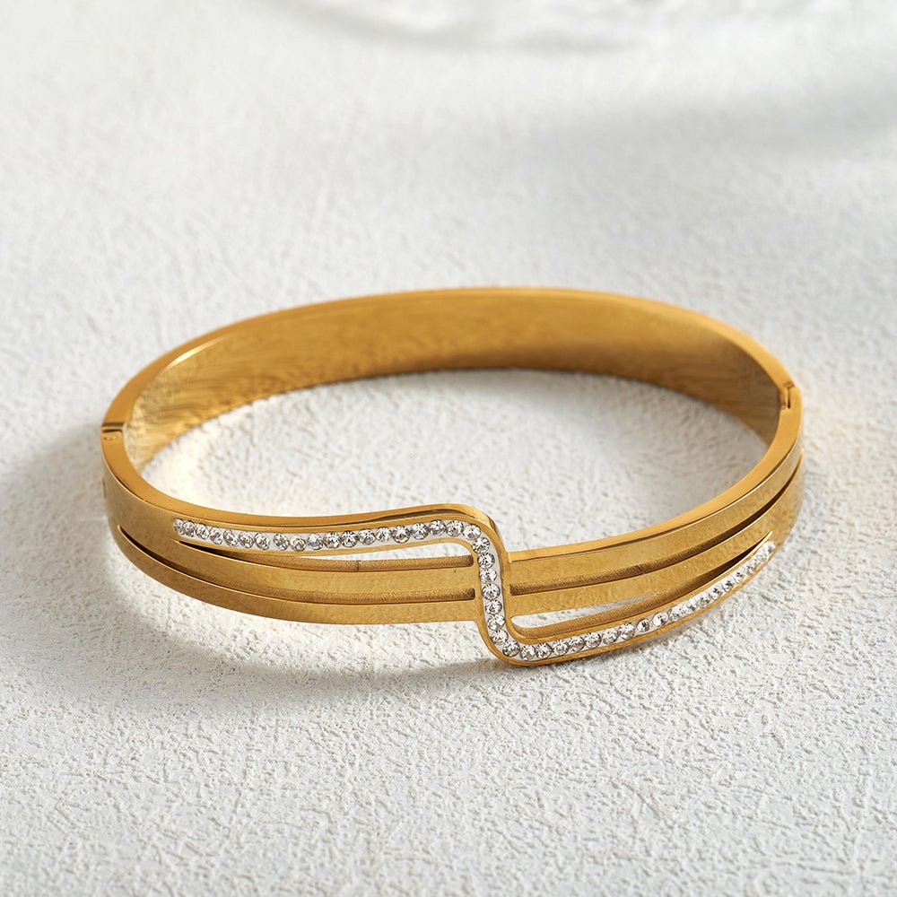 Modern Geometric Loop Gold Plated Stainless Steel Open Bracelet - TIRAAYA