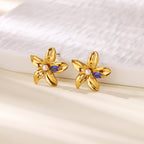 Elegant 3D Flower Stud Earrings With Gold Plated Finish - TIRAAYA