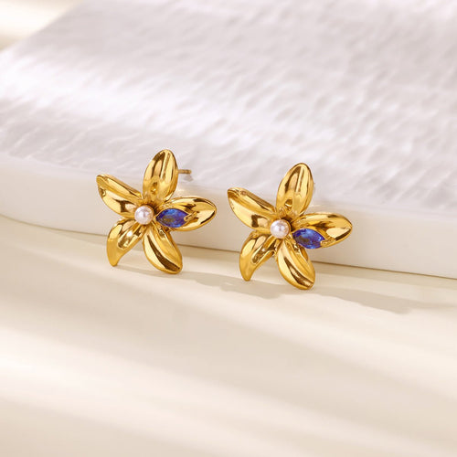 Elegant 3D Flower Stud Earrings With Gold Plated Finish - TIRAAYA